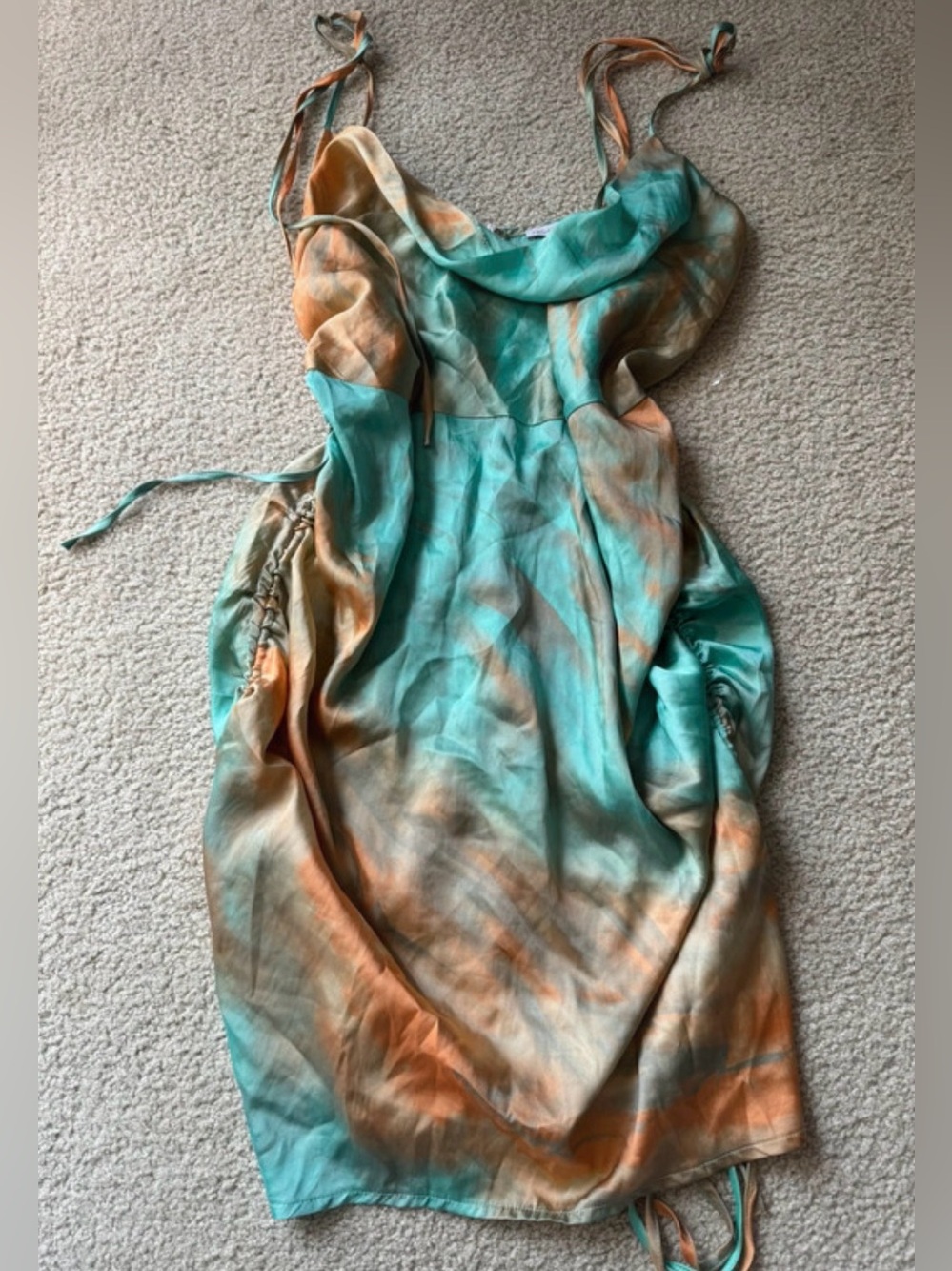 Fashion Nova Aqua and Peach Tie-Dye Midi Dress